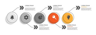 Oklar vektör bilgi şablonlu dairesel elementler. Veri görselleştirme veya raporlama için modern pazarlama ve finansal bilgi grafikleri tasarımı.
