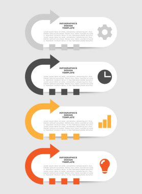 Oklu dikey bilgi şablonu. Veri görselleştirmesi için dört adım süreç vektör düzeni.