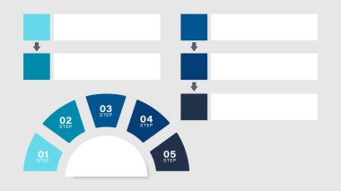 Veri görselleştirmesi için beş parçalı yarı dairesel çizelge. Metin ve simgeler için boş bilgi düzeni.