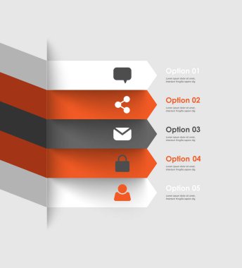 Oklu iş stratejisi dikey bilgi şablonu. Veri görselleştirmesi için beş adım vektör düzeni.