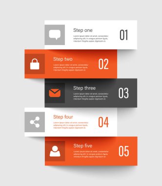 Vektör dikey bilgi şablonu 5 dikdörtgen elementten oluşur. İş simgeleri ile veri görselleştirme düzeni