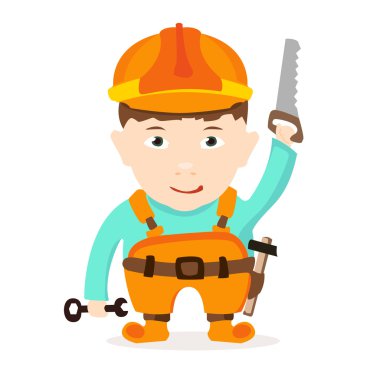 bir testere ile çalışan çocuk