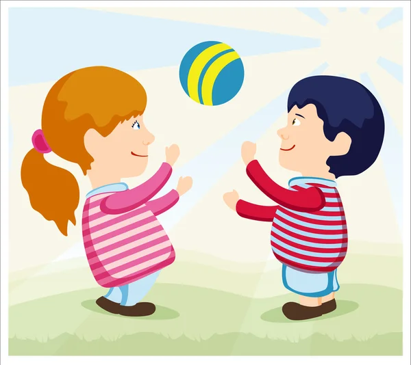 Kinder spielen mit einem Ball — Stockvektor