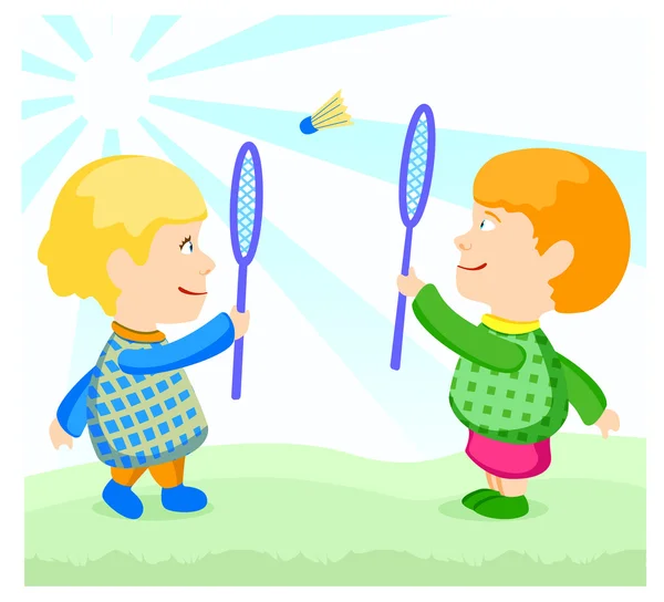 Kinder spielen Badminton — Stockvektor