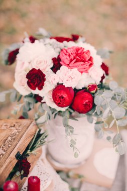 Şeftali düğün buket pamuk çiçekli