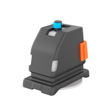 Otonom endüstriyel temizlik robotunun 3 boyutlu bir ikonu. Ağır iş tesisi bakımı için tasarlanmış. Sağlam robotik fırça zemini aktif olarak temizlemek için geniş bir döner fırça içerir.