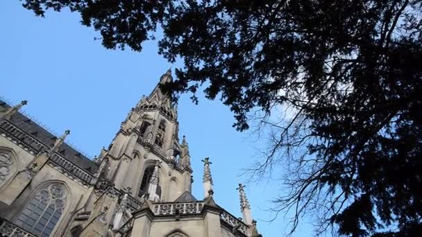 Maria-Empfaengnis-Dom in Linz Opper-Oostenrijk op een warme ochtend in het voorjaar — Stockvideo