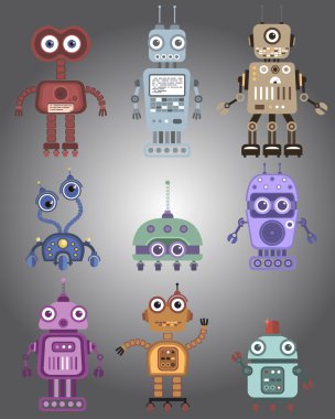 Renkli retro robotlar kümesi