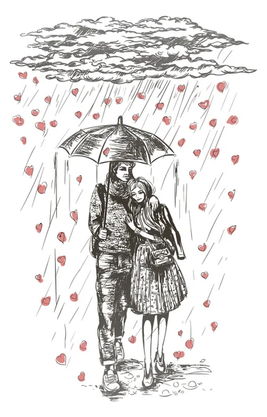 Um casal apaixonado. Amor chuva — Vetor de Stock