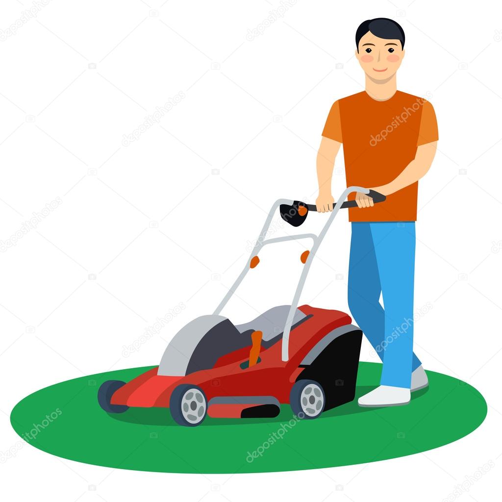 Vector illustration of a man with lawn mower