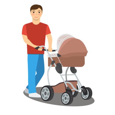 Bir bebek arabası ile genç Baba