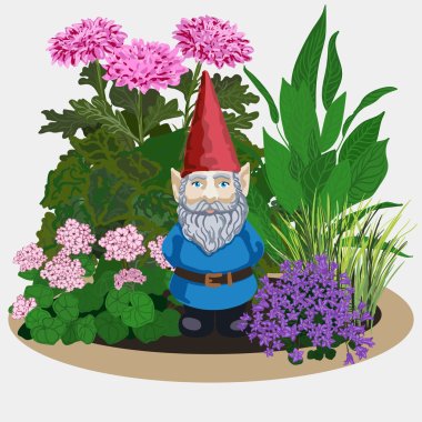 Garden gnome at plants clipart