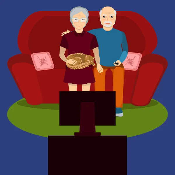 Couple plus âgé regarder la télévision — Image vectorielle