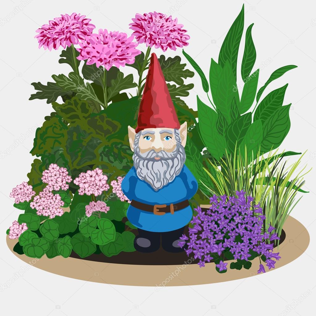 Garden gnome at plants