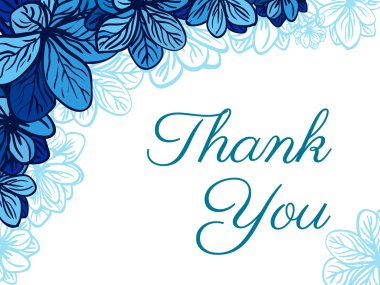 Teşekkür kartı mavi çiçekli. Düğün davetiyesi.