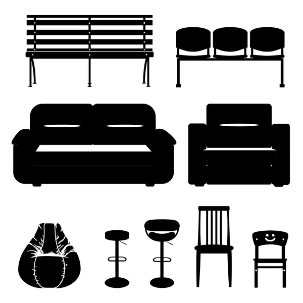 Silhouette mobilier et siège — Image vectorielle