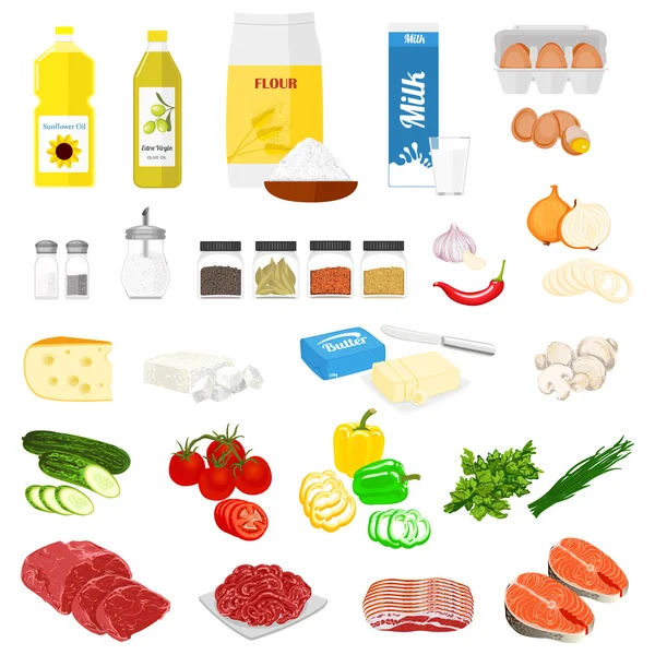 Alimentos para cocinar y las recetas — Vector de stock