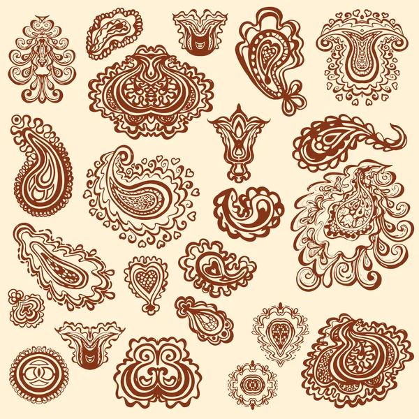 Elementos vetoriais do doodle da tatuagem da hena no fundo branco — Vetor de Stock