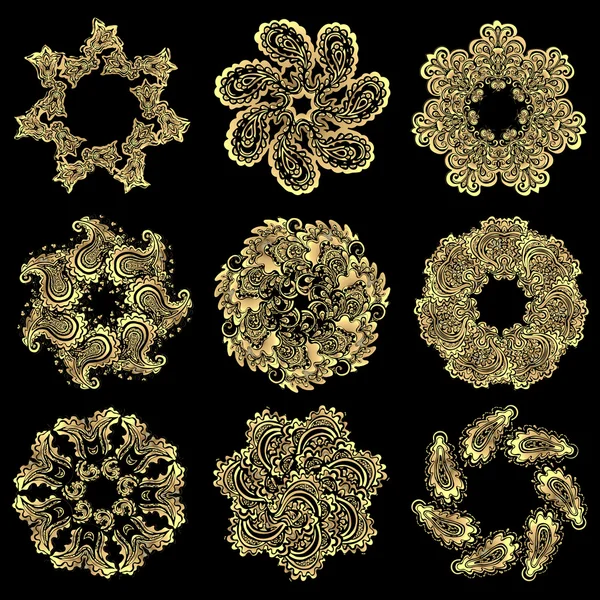 Vector set van goud ronde patroon — Stockvector