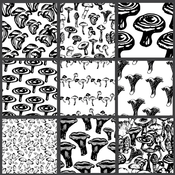 Vector set van naadloze patroon met champignons — Stockvector