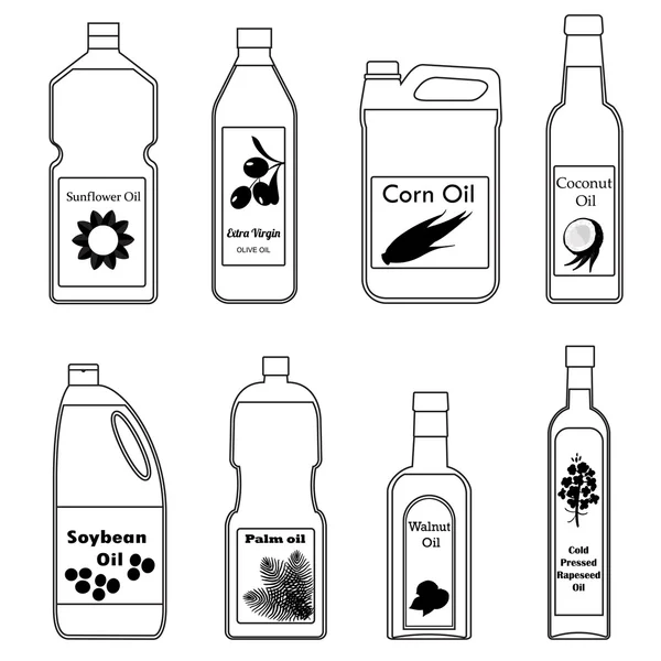 Conjunto de vectores iconos negros de aceite para freír — Vector de stock