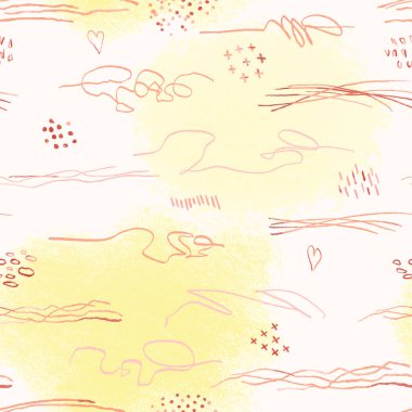 Kusursuz desenli, el çizimi soyut lkalem lekeleri, karalamalar.
