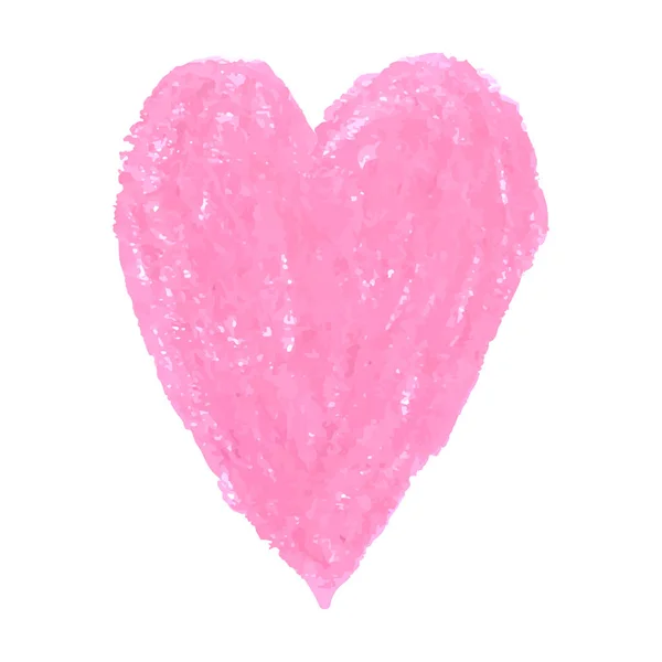 Ilustración de la forma del corazón dibujada con pasteles de tiza de color rosa — Vector de stock