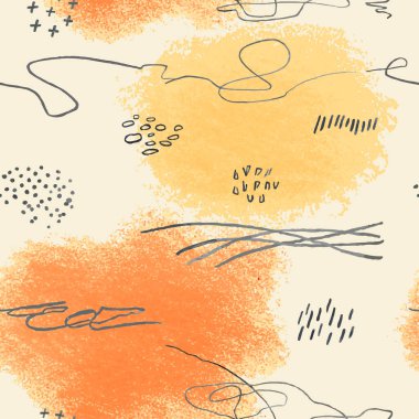 Kusursuz desenli, el çizimi soyut lkalem lekeleri, karalamalar.