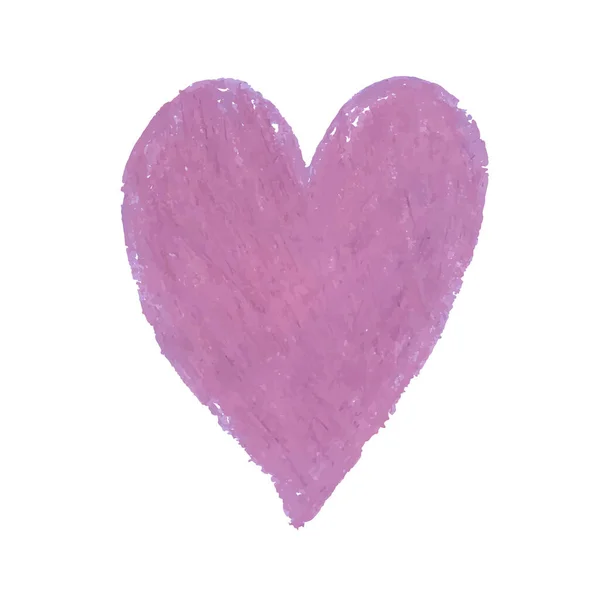 Illustration de la forme du cœur dessinée avec des pastels craie de couleur rose — Image vectorielle