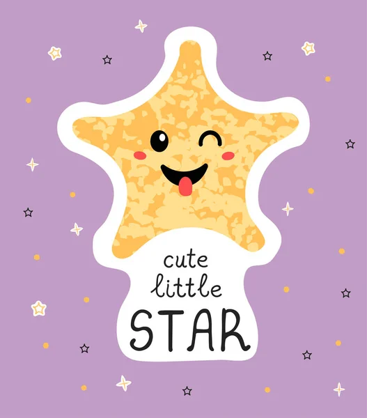 Sevimli küçük yıldız. Üzerinde harfler olan eğlenceli el çizimi bebek odası posteri. — Stok Vektör