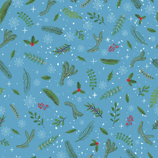 Sömlös bakgrund med färgglada hand rita illustration av jul växter — Stock vektor