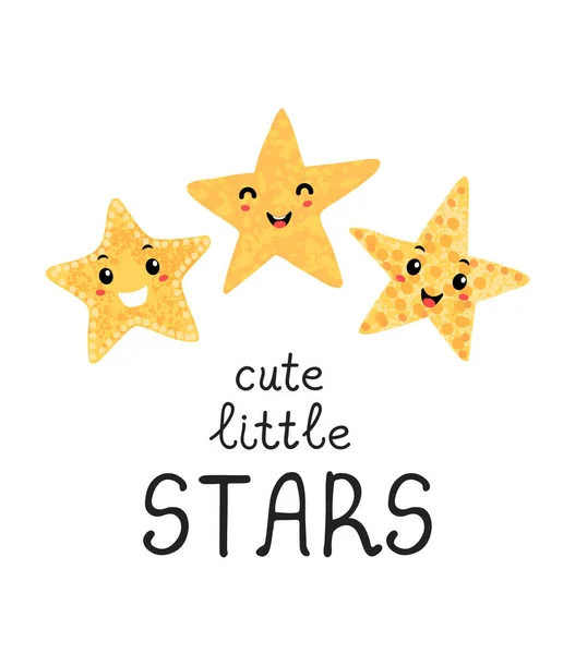 Cute little stars - zabawy ręcznie rysowane plakat przedszkola z liternictwem — Wektor stockowy