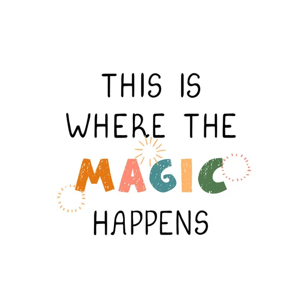 Magic - весело намальований дитячий плакат з написом — стоковий вектор