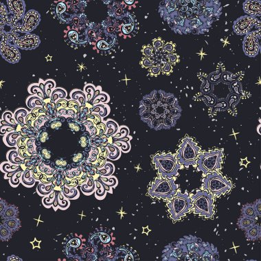 Renkli el çizimi kar tanelerinin renksiz arkaplanı