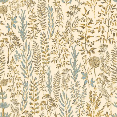 Bitkiler, bitkiler ve çiçeklerle renksiz desen