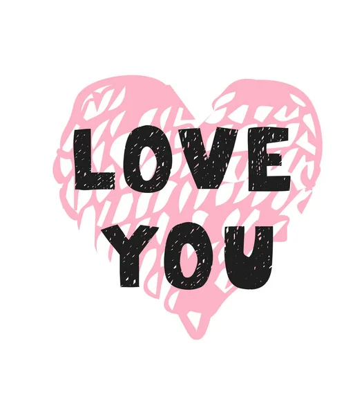 Love you - leuke met de hand getekende kinderposter met belettering — Stockvector