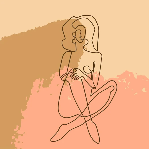 Illustrazione schematica del corpo della donna su sfondo floreale — Vettoriale Stock