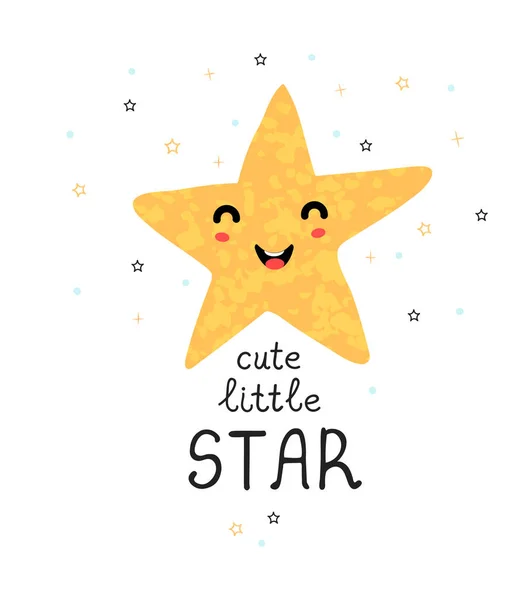 Cute little star - zabawy ręcznie rysowane plakat przedszkola z liternictwem — Wektor stockowy