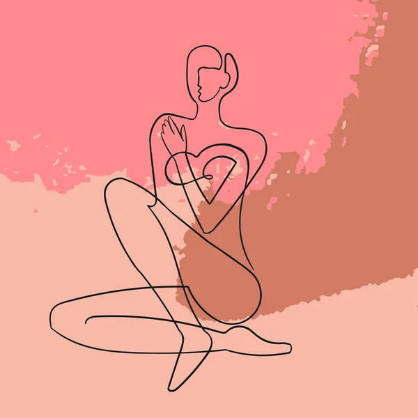 Esquema ilustración del cuerpo de la mujer sobre fondo floral — Vector de stock