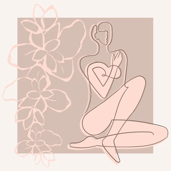 Outline illustration of woman body on floral background — Stock Vector