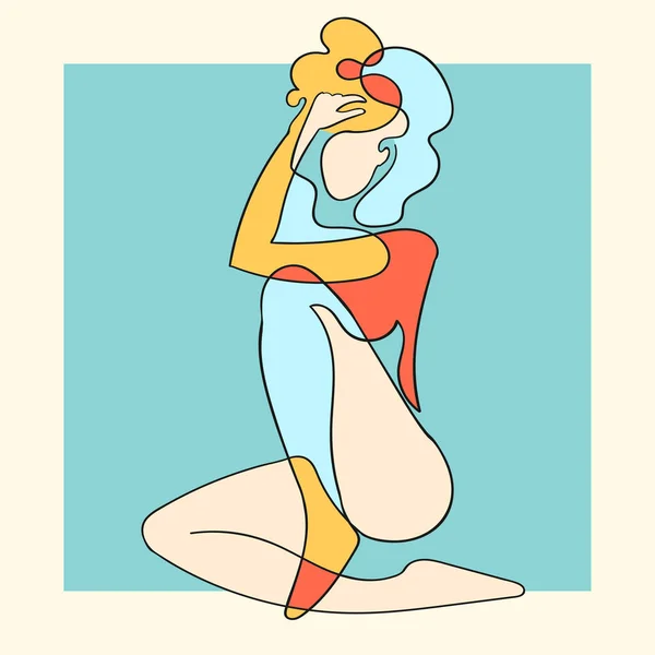 Контурная иллюстрация женского тела на абстрактном фоне — стоковый вектор