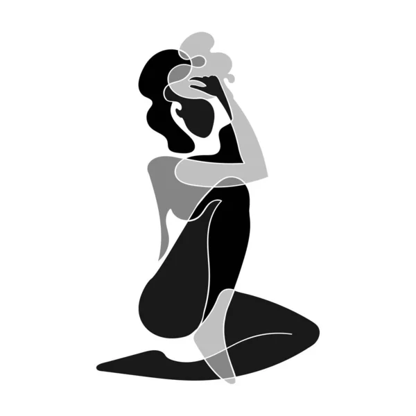 Black and white illustration of woman body nude silhouette — Stock Vector