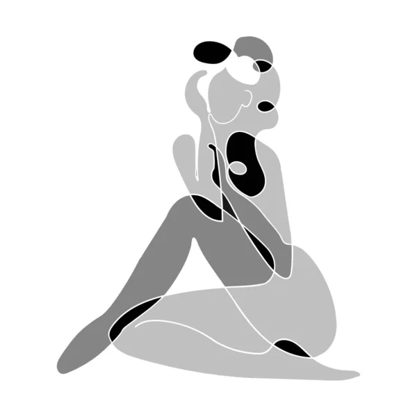 Preto e branco ilustração de mulher corpo nu silhueta — Vetor de Stock