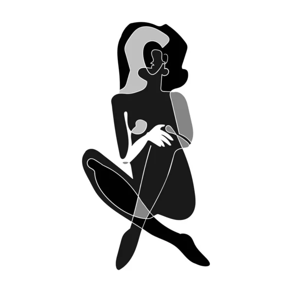 女性裸体轮廓的黑白图解 — 图库矢量图片