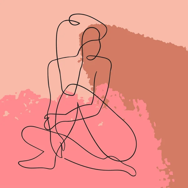 Esquema ilustración del cuerpo de la mujer sobre fondo floral — Vector de stock