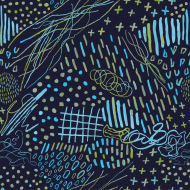 Elle çizilmiş soyut çizgilerle kusursuz desen, karalamalar