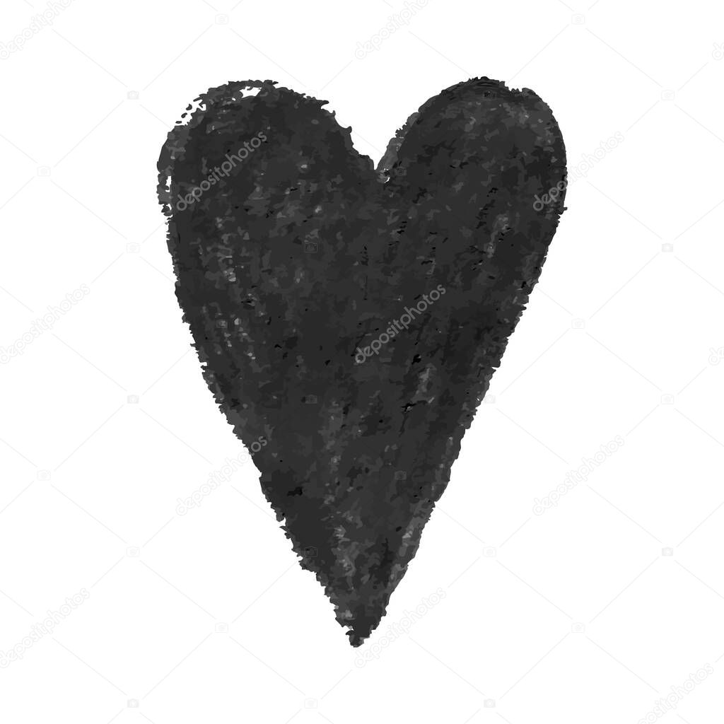 Illustration of heart shape drawn with black colored chalk pastels