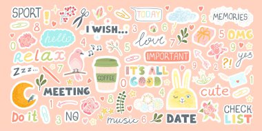 Günlük planlayıcı ve zamanlayıcı için sevimli çıkartmalarla ayarlayın