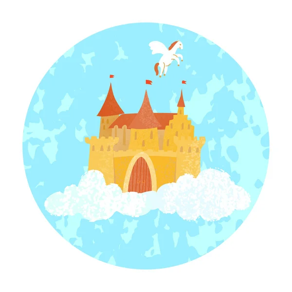 Castillo mágico de hadas princesa flotando en las nubes — Vector de stock