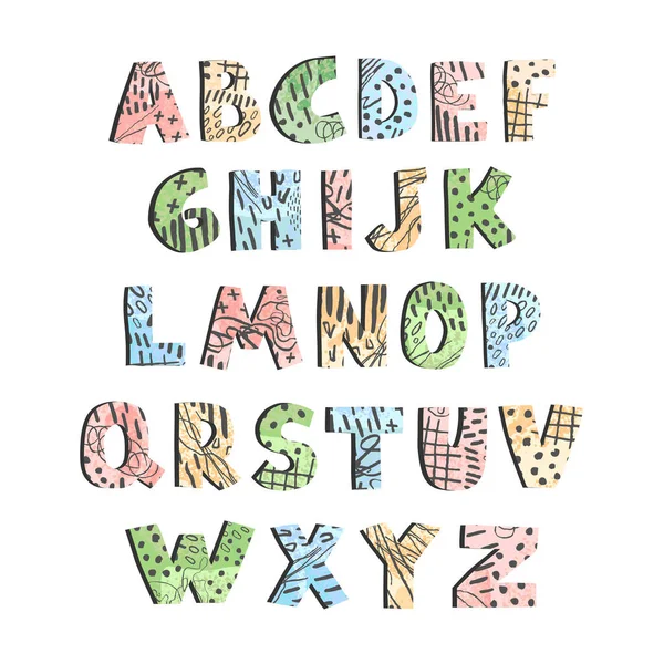 Alphabet coloré positif pour les enfants isolés sur blanc — Image vectorielle